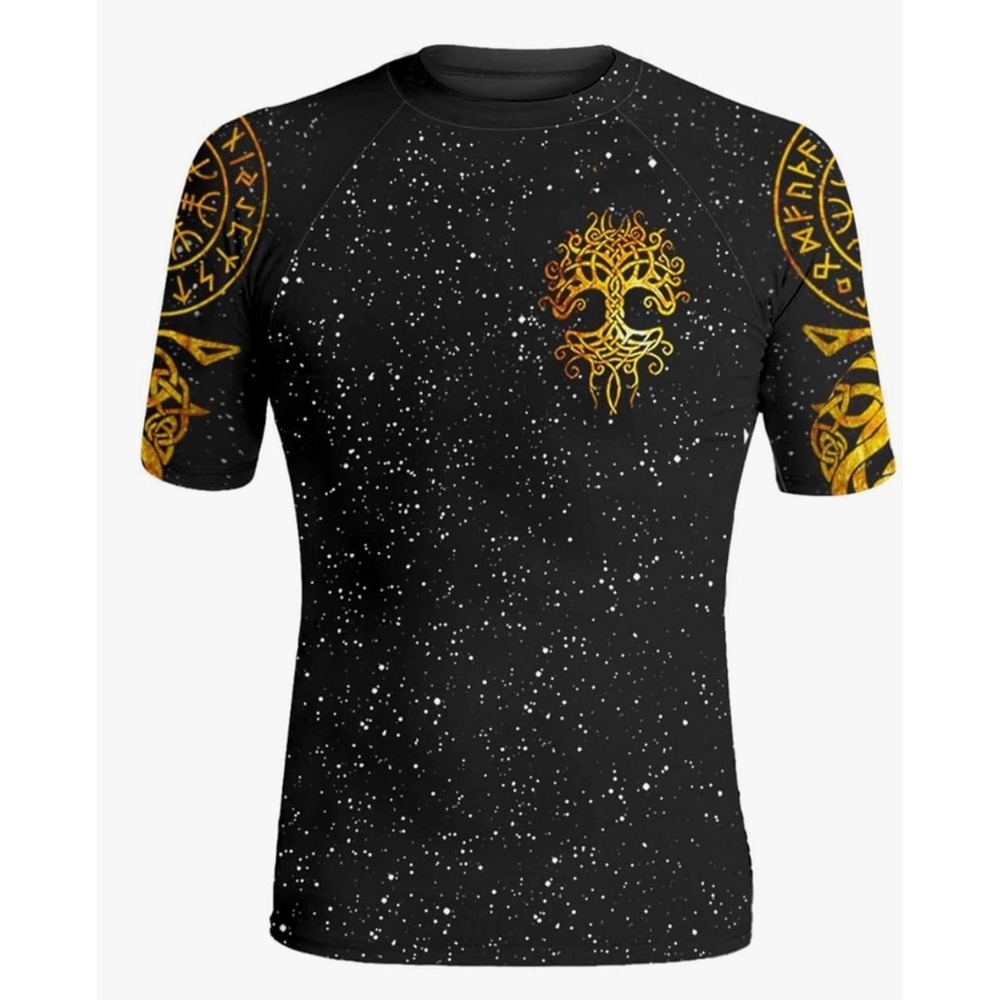 Hypewave Mens Viking Rash Guard Black Gold Compression Shirt Size S
